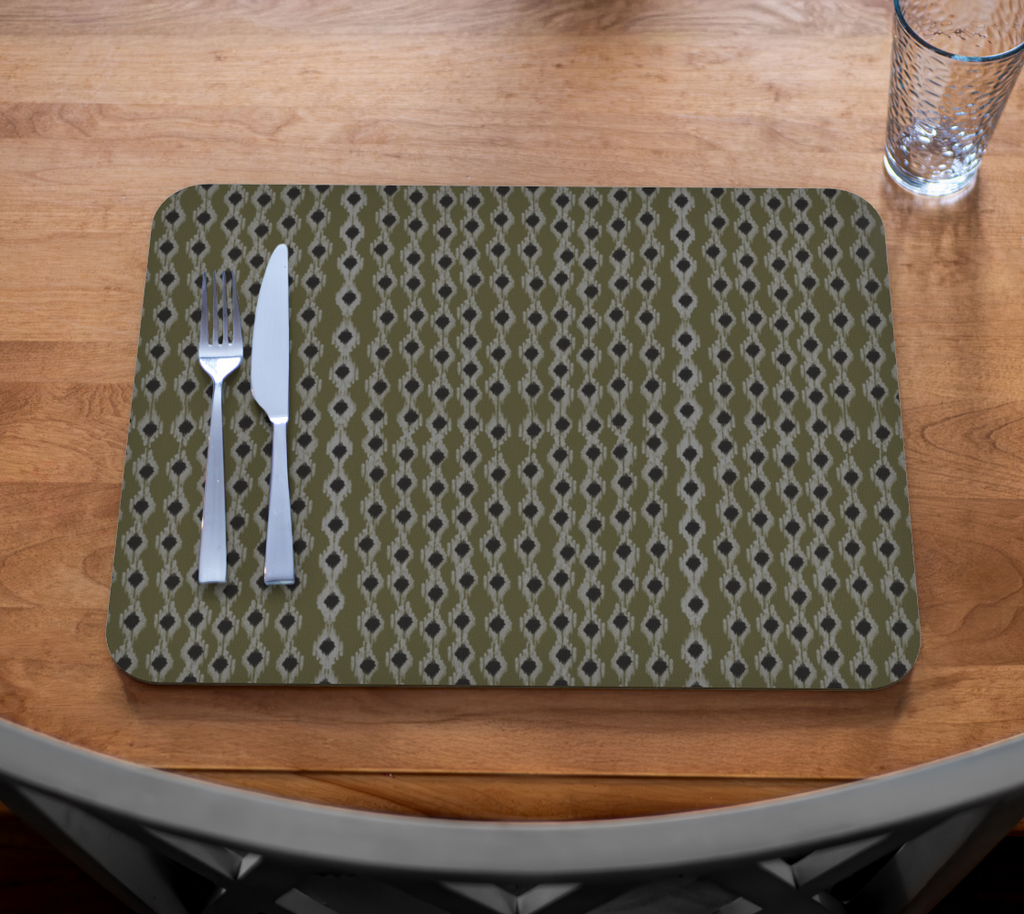 Olive Ikat Placemats, vegan leather