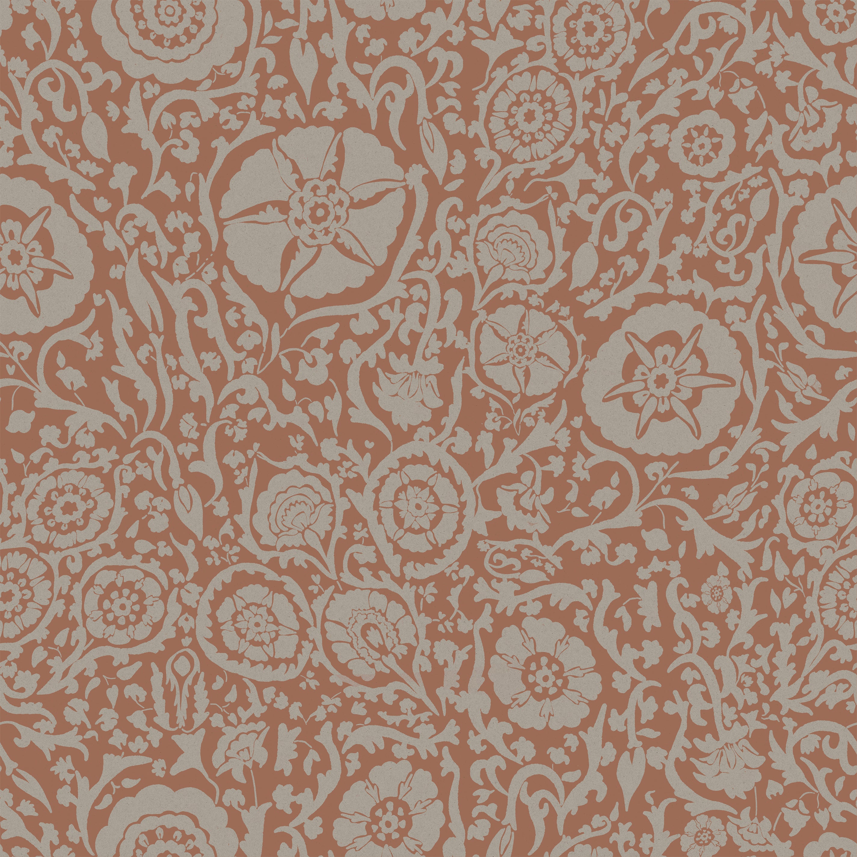 Suzani floral in peach, Wallpaper