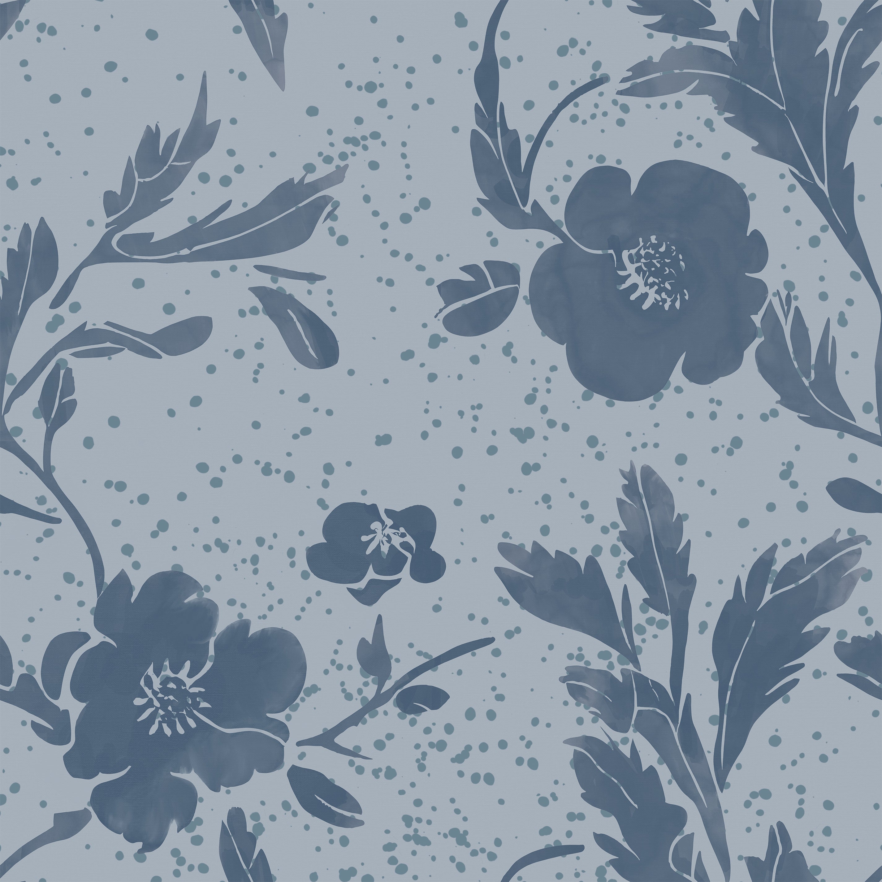 Washed florals in sky, wallpaper