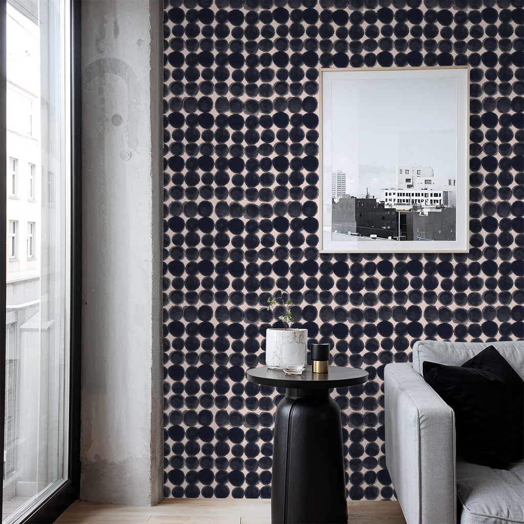 black watercolor wallpaper in modern apartment