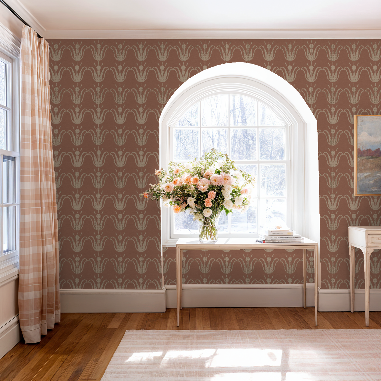batik wallpaper in clay blush wallcovering